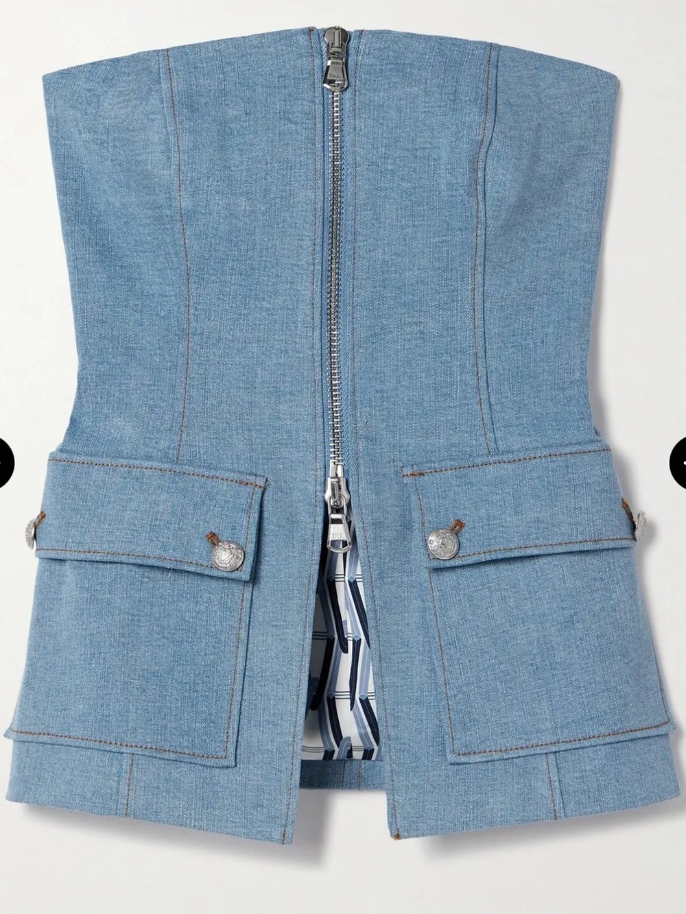 Veronica Beard Light Blue Strapless Denim-Effect Corset Top - Picture 2 of 5